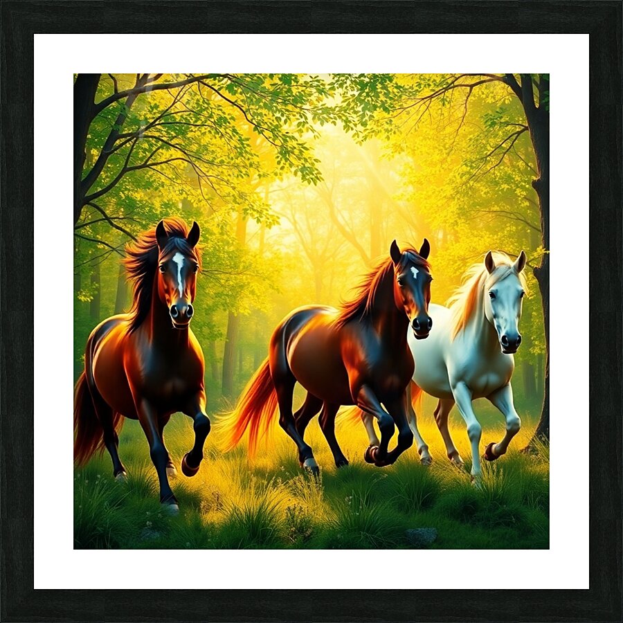 Bright vibrant colors depicting wild horses in a Picture Frame print