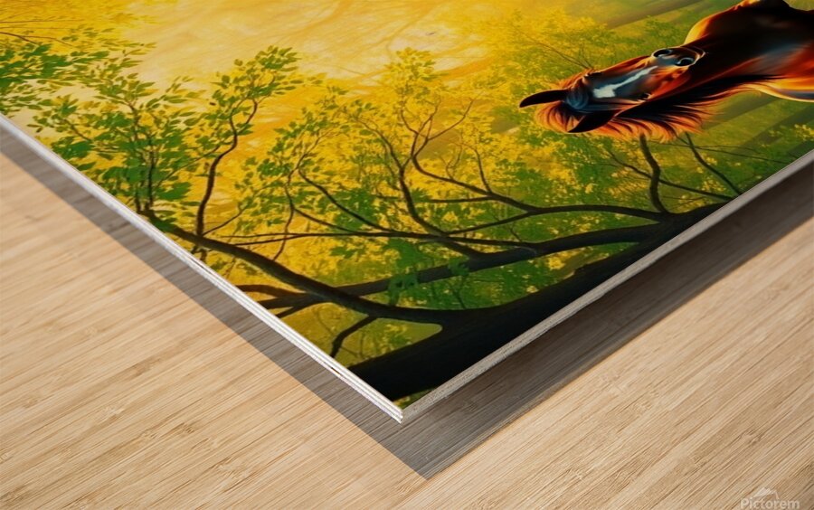 Bright vibrant colors depicting wild horses in a Wood print