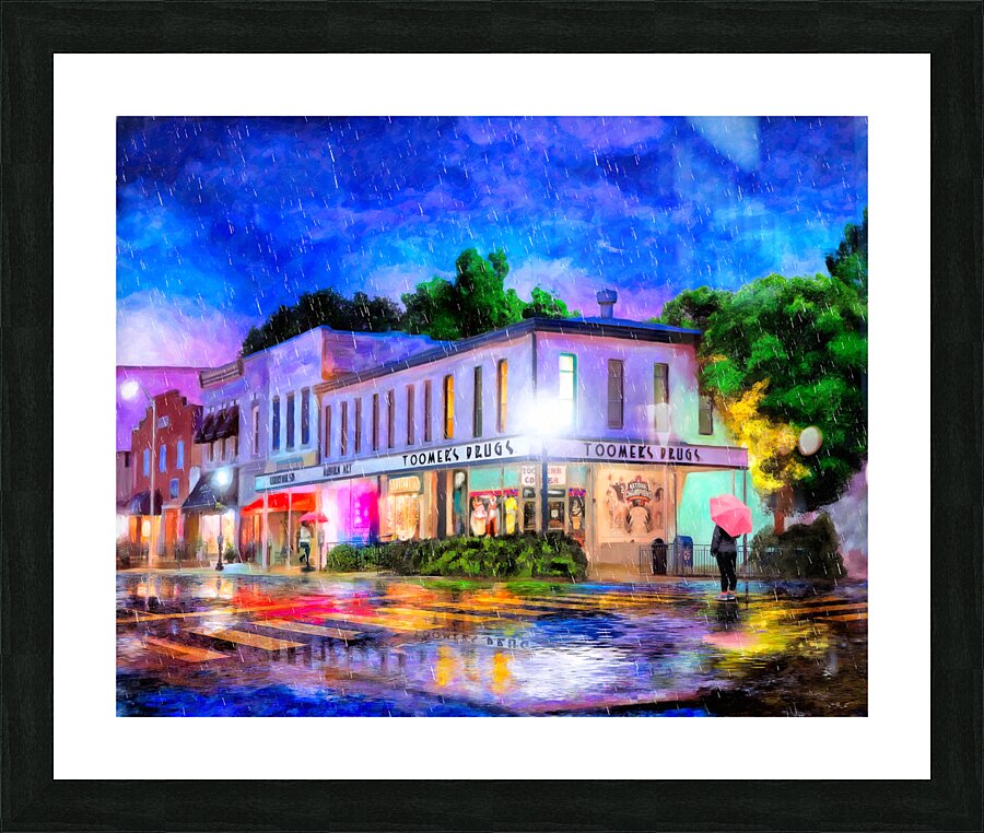 Downtown Auburn Alabama On A Rainy Night - View From Toomers Corner Picture Frame print