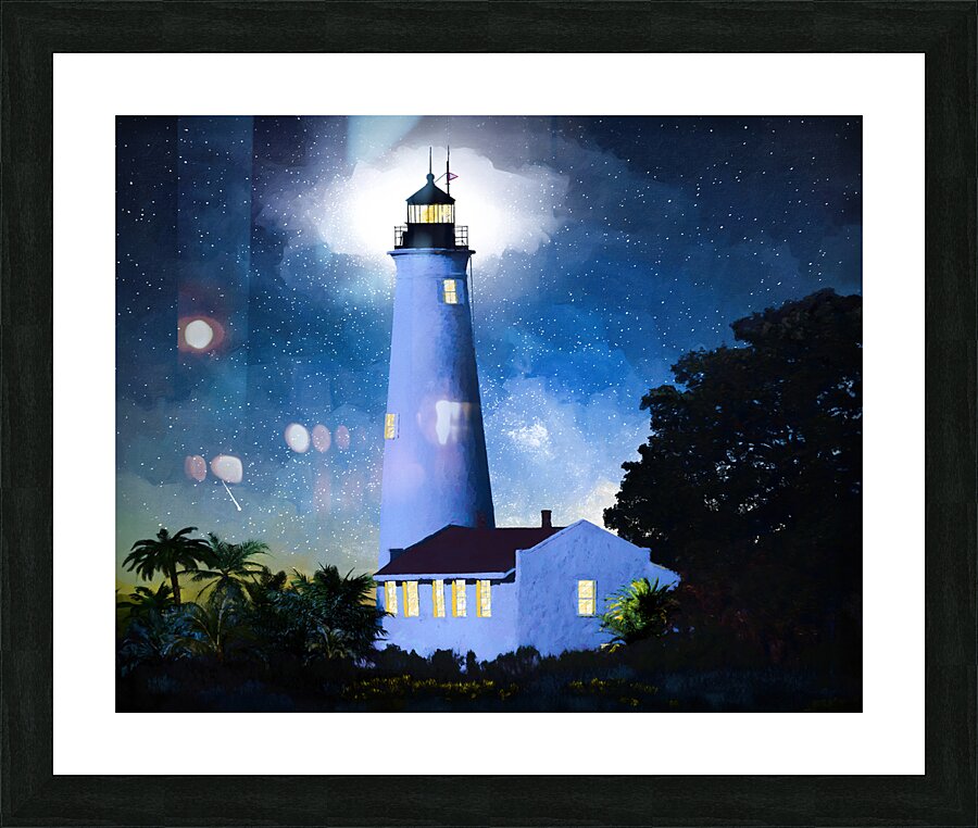 Night Time View of St Marks Lighthouse - Florida Coast Landscape Picture Frame print