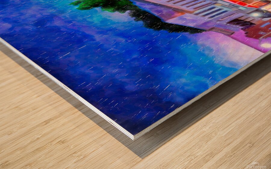 Downtown Auburn Alabama On A Rainy Night - View From Toomers Corner Wood print