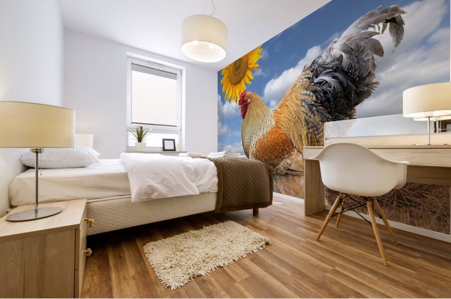 Good Morning Sunshine Rooster With Sunflower Mural print