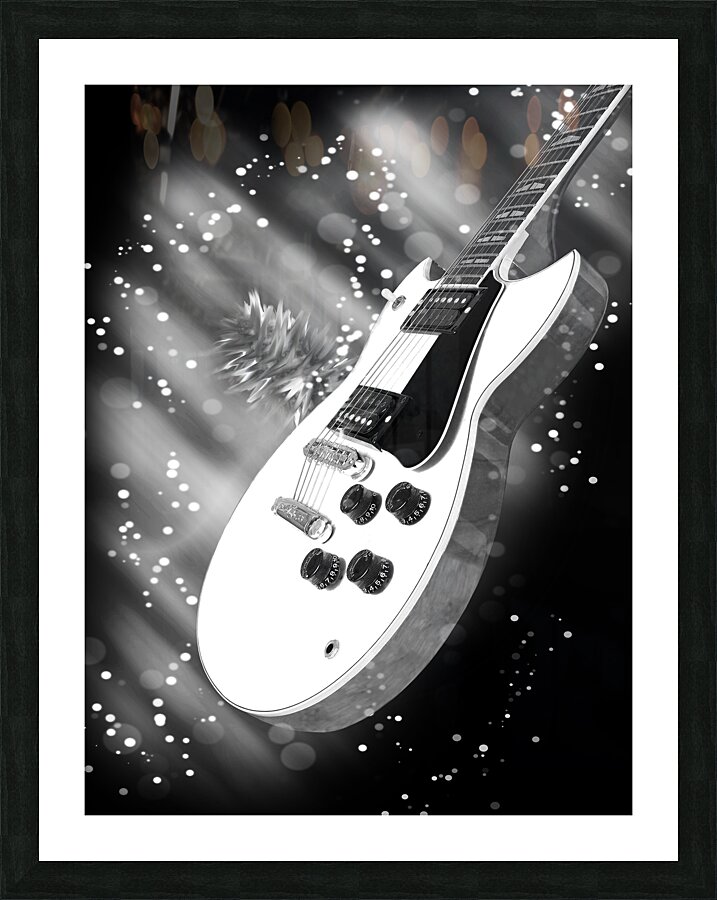 Cosmic Sounds Black and White Electric Guitar Picture Frame print