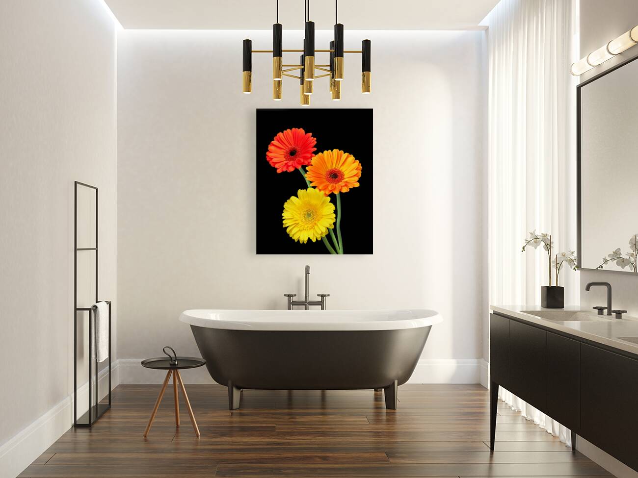 Sunny Gerbera Daisies On Black Reproduction