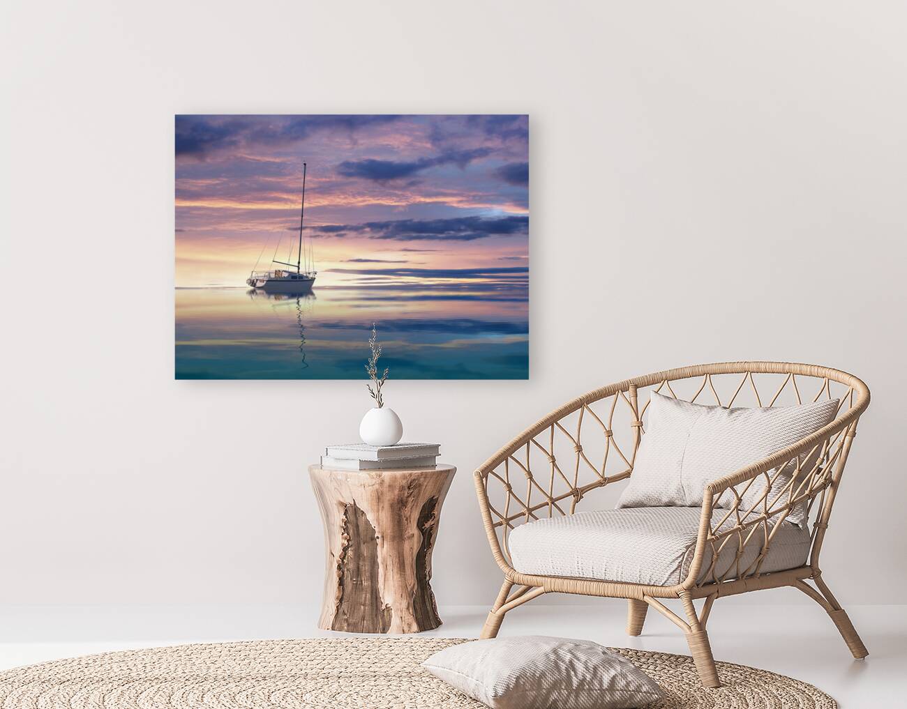 Drifting Yacht At Sunset Reproduction