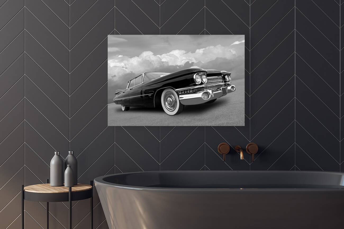 1959 Cadillac Sedan de Ville in Black and White Reproduction