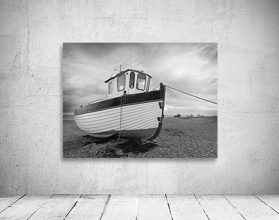 Old Wooden Fishing Boat In Black and White by Gill Billington Wall Art