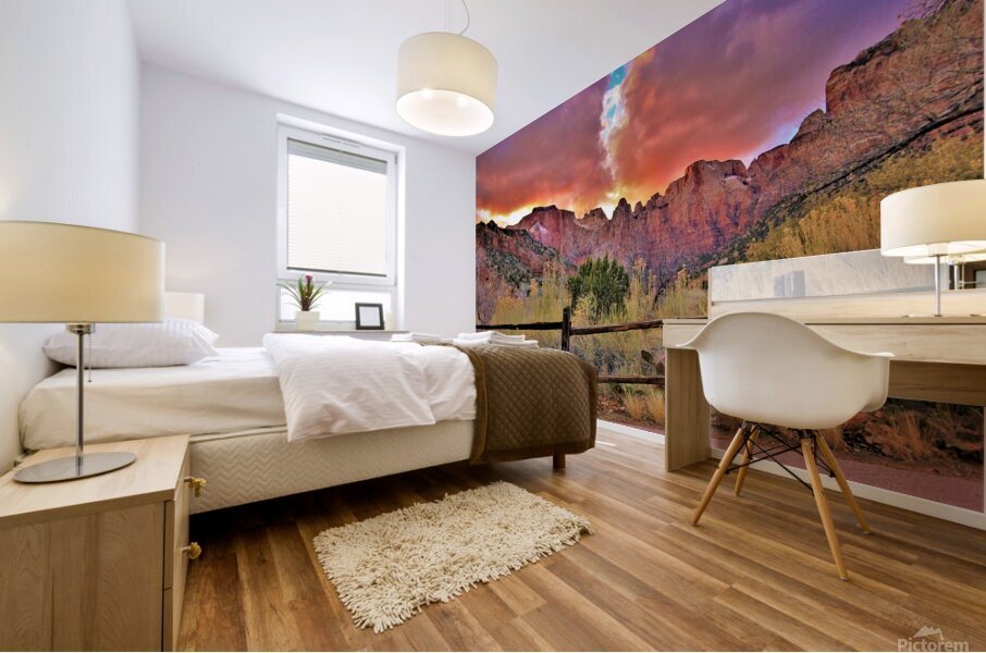 sunset zion fence Mural print