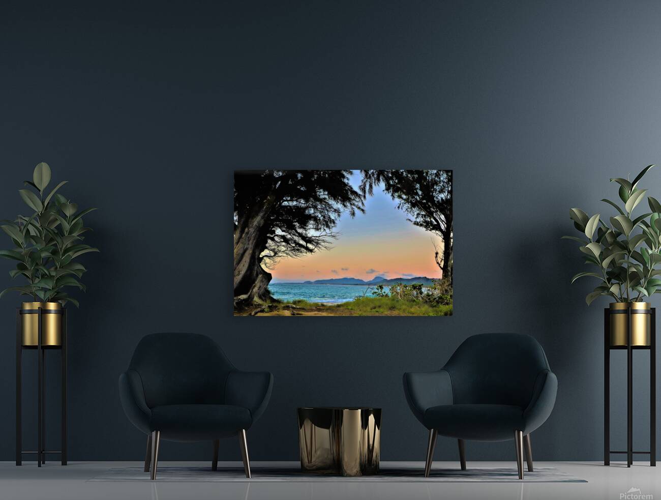 sunset trees hawaii Reproduction