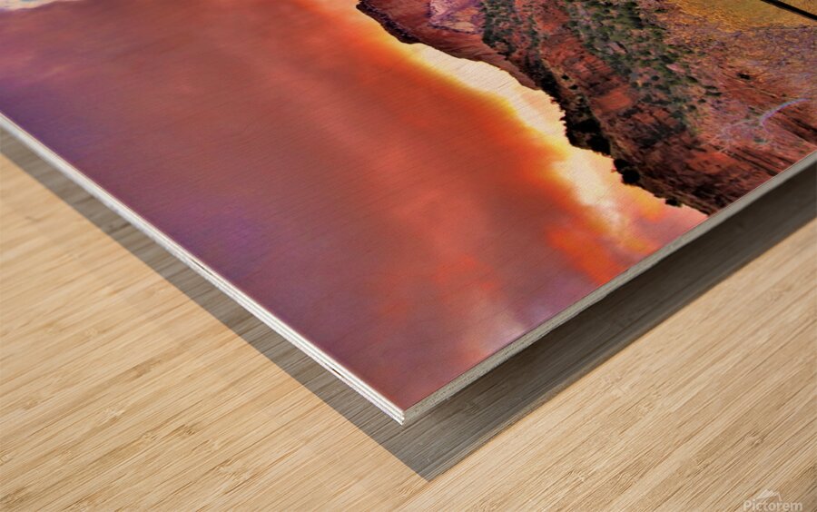 sunset zion fence Wood print