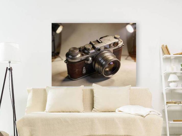 Vintage Rangefinder Camera on Studio Backdrop - Retro Leather Film Camera Illustration by Yayadesign