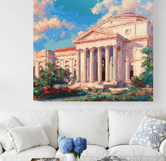 Sunny Neoclassical Museum Pixel Art – Retro Digital Architecture Illustration by Yayadesign