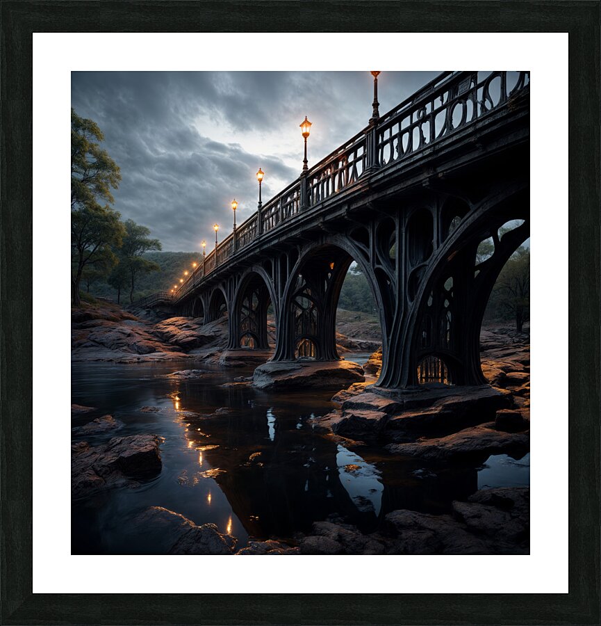 Illuminated Stone Bridge  Picture Frame print