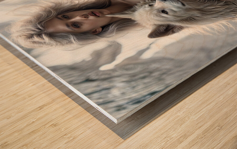 Woman and Wolves  Wood print