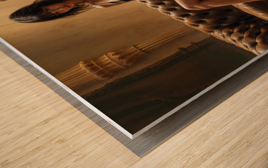 Brown Leather Couch  Wood print