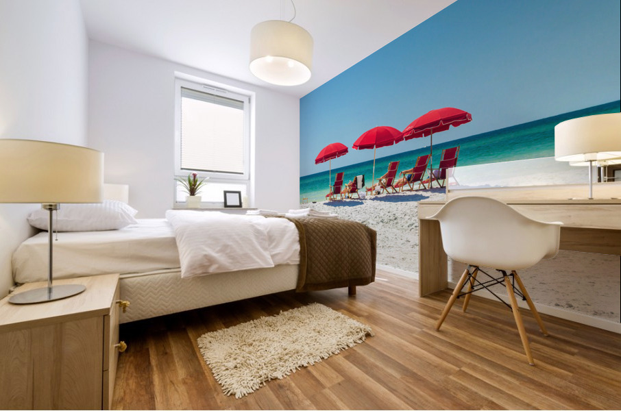 Red Beach Umbrellas Mural print
