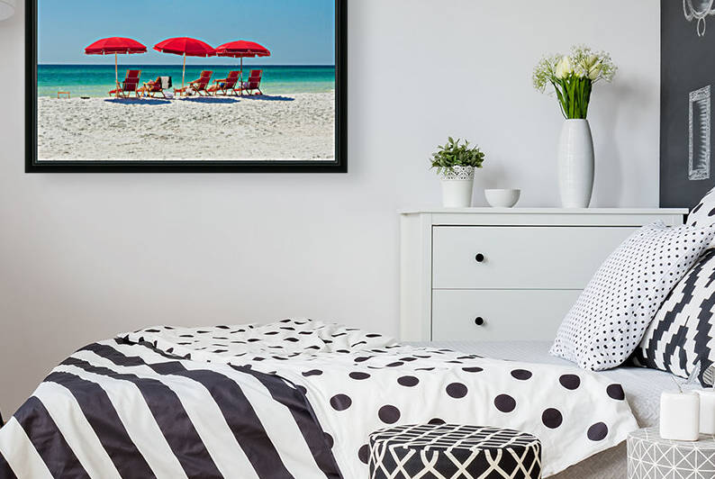 Red Beach Umbrellas by bj clayden photography