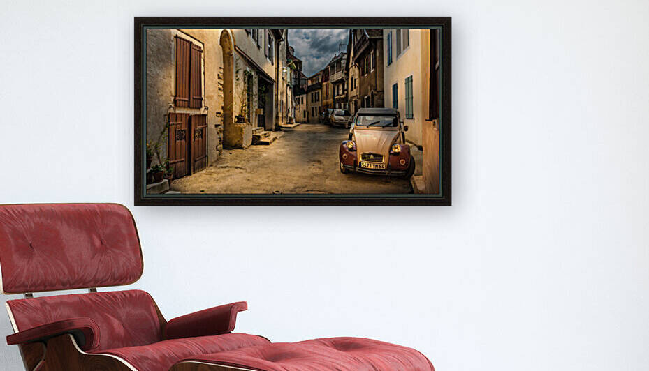 Retro Provencal Night Street with Classic Citroen by bj clayden photography