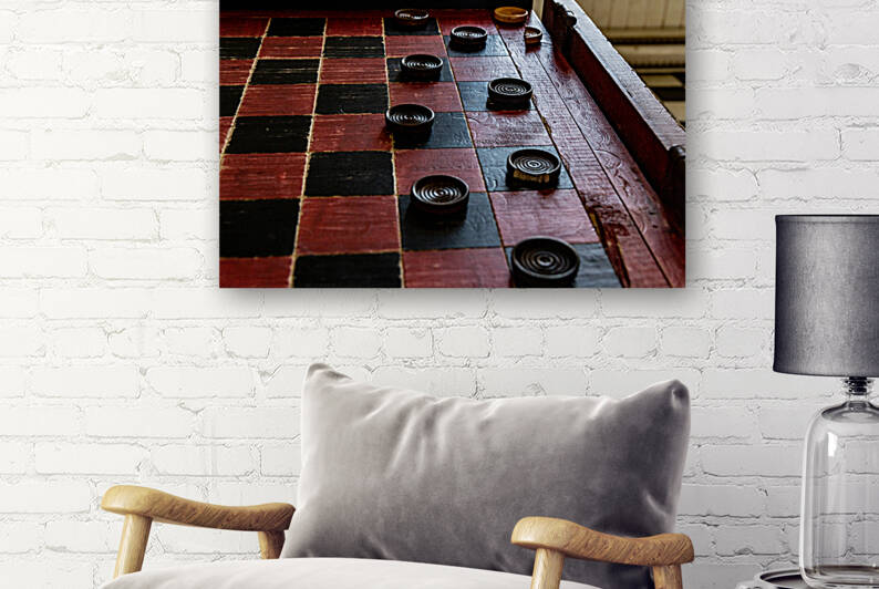Old checker game board at Fisgard Lighthouse by bj clayden photography
