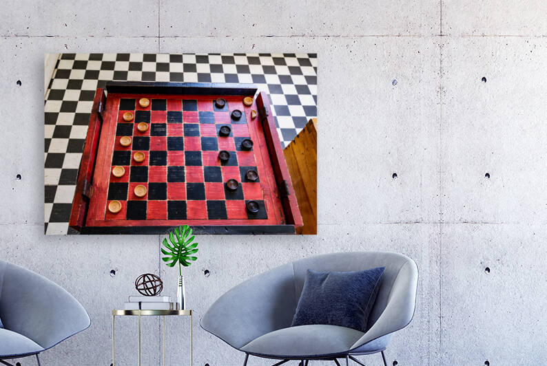 Fisgard Lighthouse checker game board with checked floor tiles by bj clayden photography