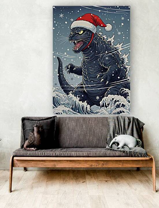 Godzilla Christmas Snow Ukiyo-e Art by BayArt