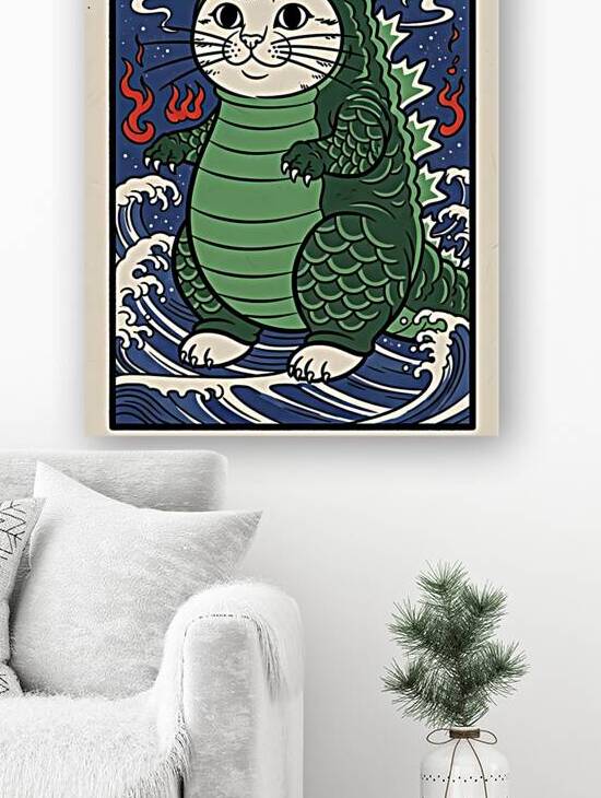 Cat Godzilla Ukiyo-e Cute Kaiju by BayArt