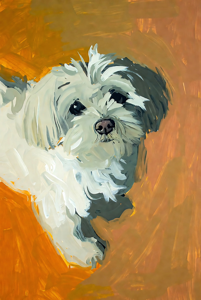 Expressive White Maltese Shih Tzu Dog Portrait Digital Download