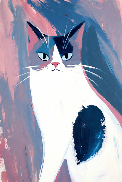 Sleek Blue and Pink Ragdoll Cat Portrait Art Digital Download