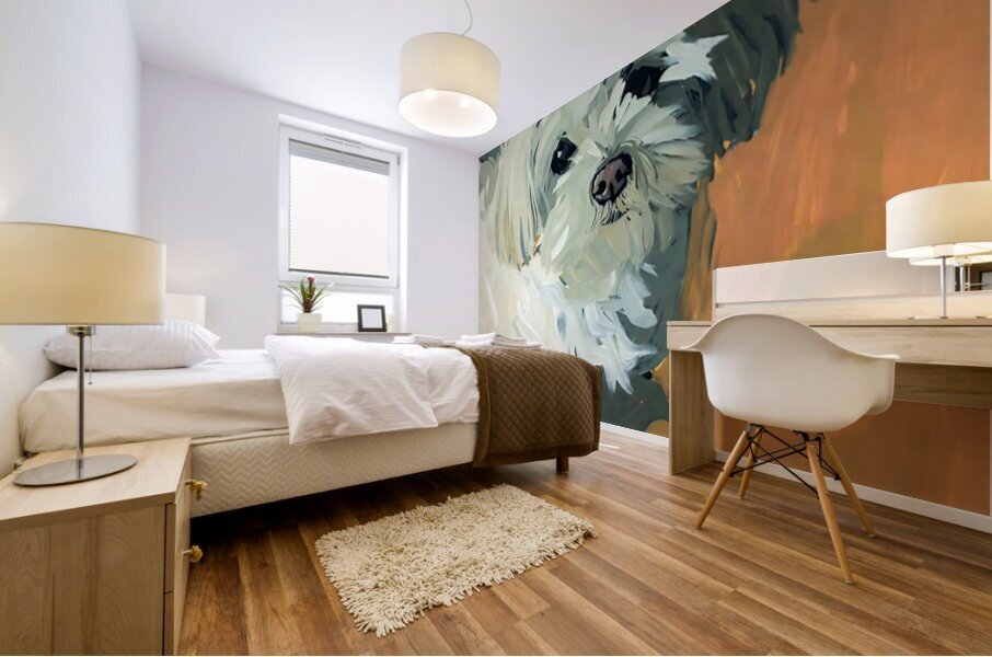 Expressive White Maltese Shih Tzu Dog Portrait Mural print