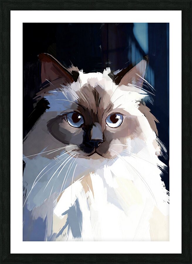 Blue-Eyed Ragdoll Cat Portrait Digital Painting Picture Frame print