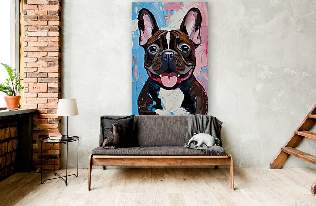 Smiling Brindle French Bulldog Pop Art Portrait Reproduction