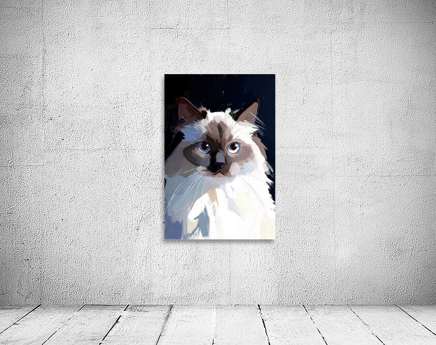Blue-Eyed Ragdoll Cat Portrait Digital Painting Wall Preview