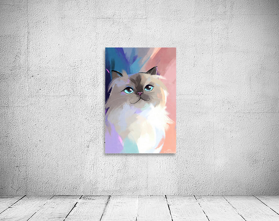 Sweet Ragdoll Cat Portrait - Bright Blue Eyes and Pastel Abstract Art Wall Preview