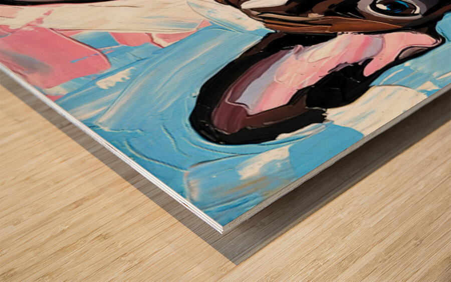 Smiling Brindle French Bulldog Pop Art Portrait Wood print