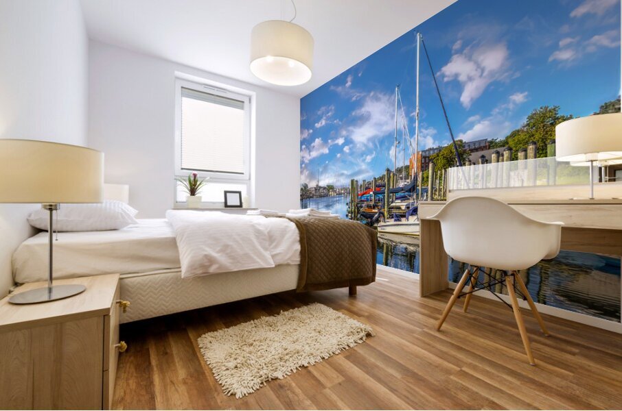 Blue Skies over Mystic River Mural print