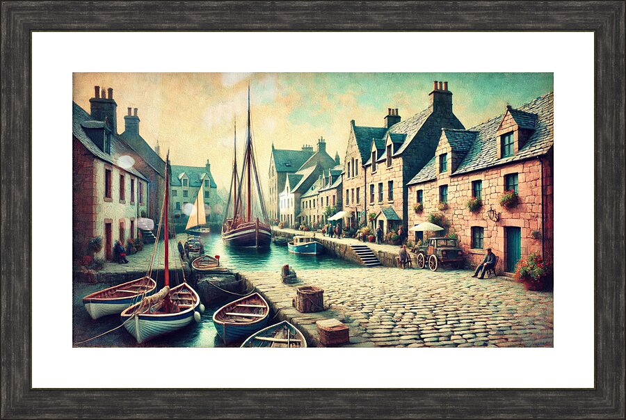 Vintage European Village Harbor Picture Frame print