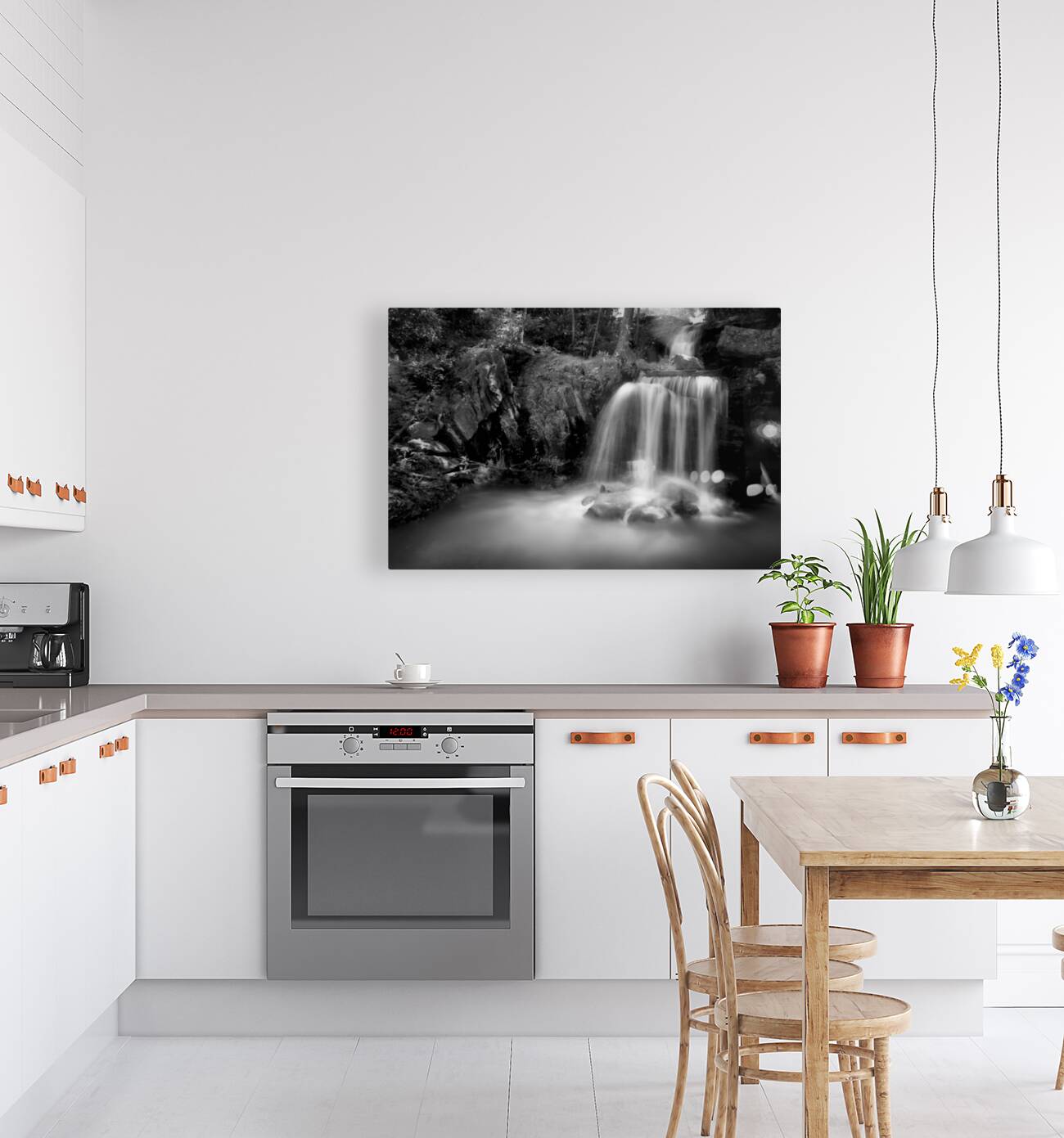 Newland Waterfalls in Grayscale Reproduction