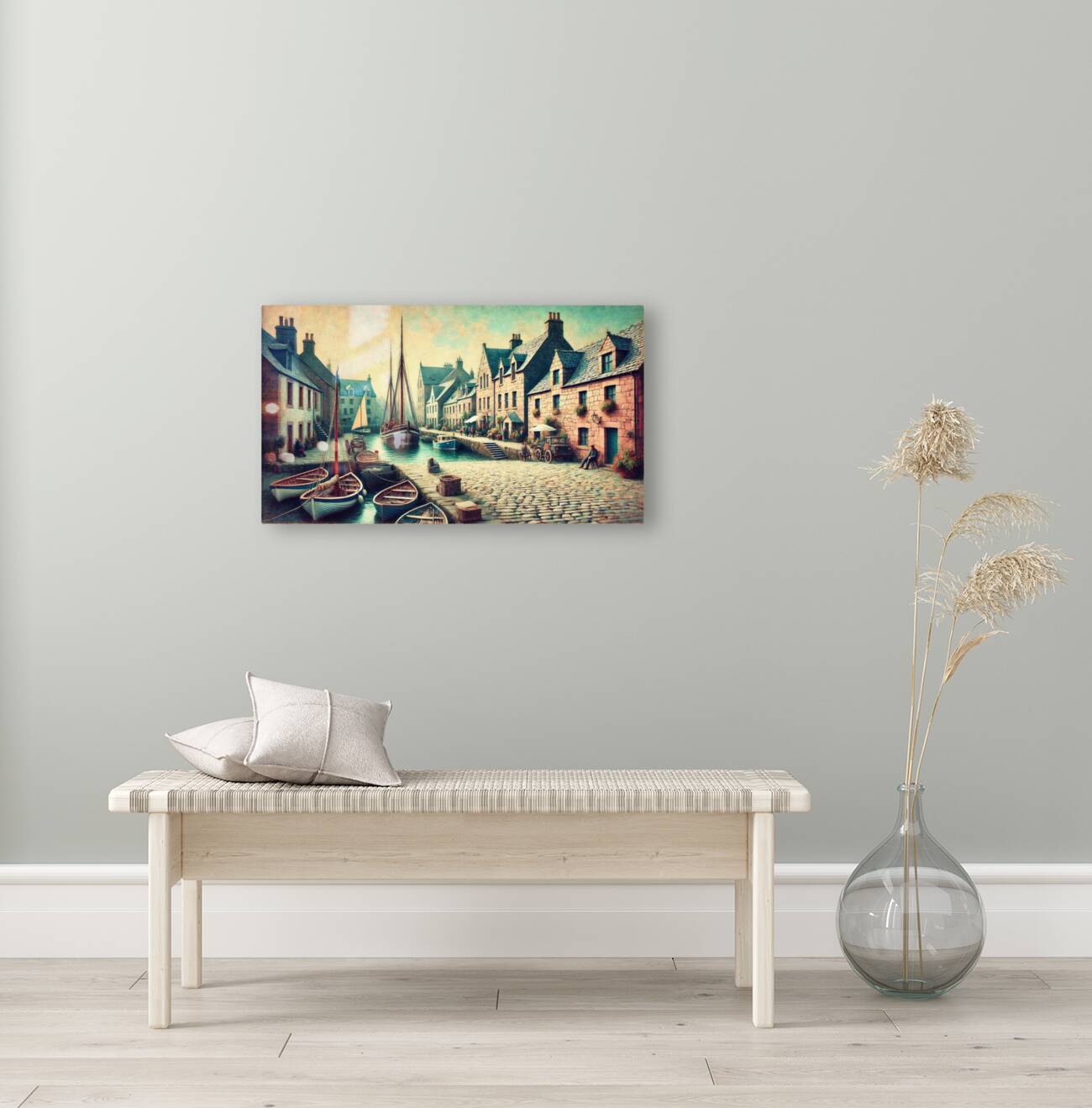 Vintage European Village Harbor Reproduction