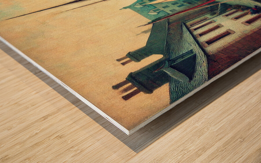 Vintage European Village Harbor Wood print