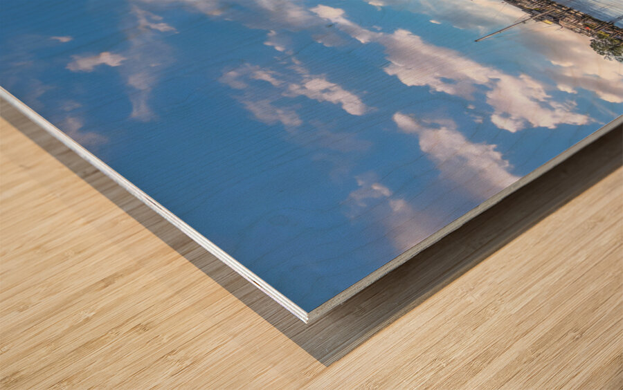 Blue Skies over Mystic River Wood print