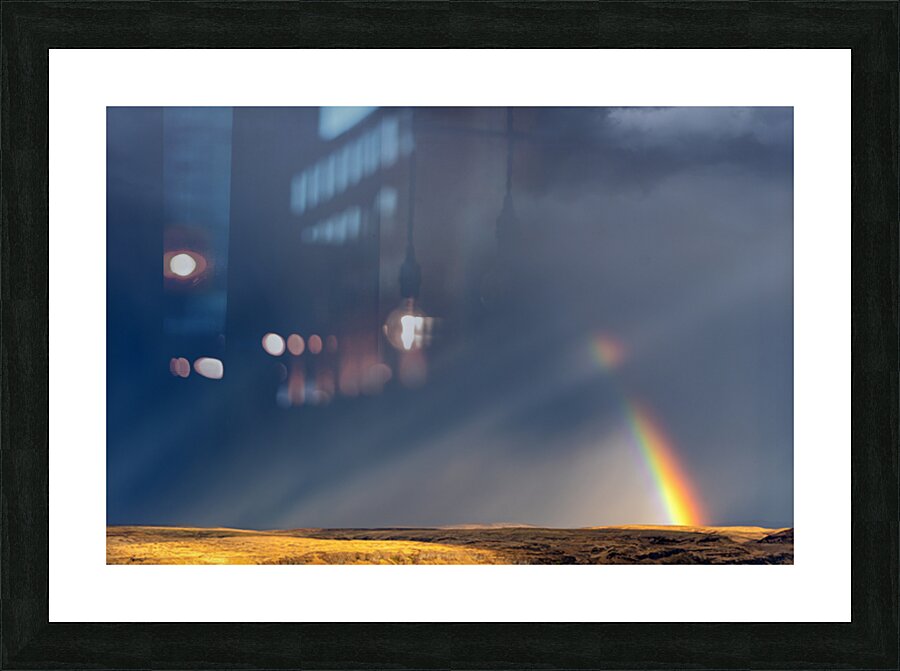 Strong rainbow with diagonal rain clouds Picture Frame print