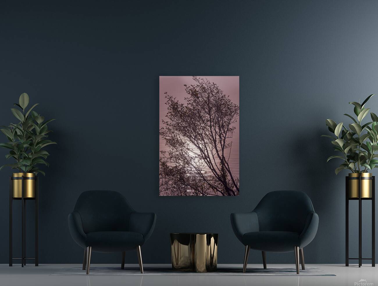 Silhouetted trees Ilwaco Harbor Reproduction