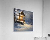 beautiful snowy night log cabin art Acrylic Print