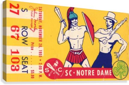 1955 USC vs. Notre Dame Football Ticket Art Canvas Print