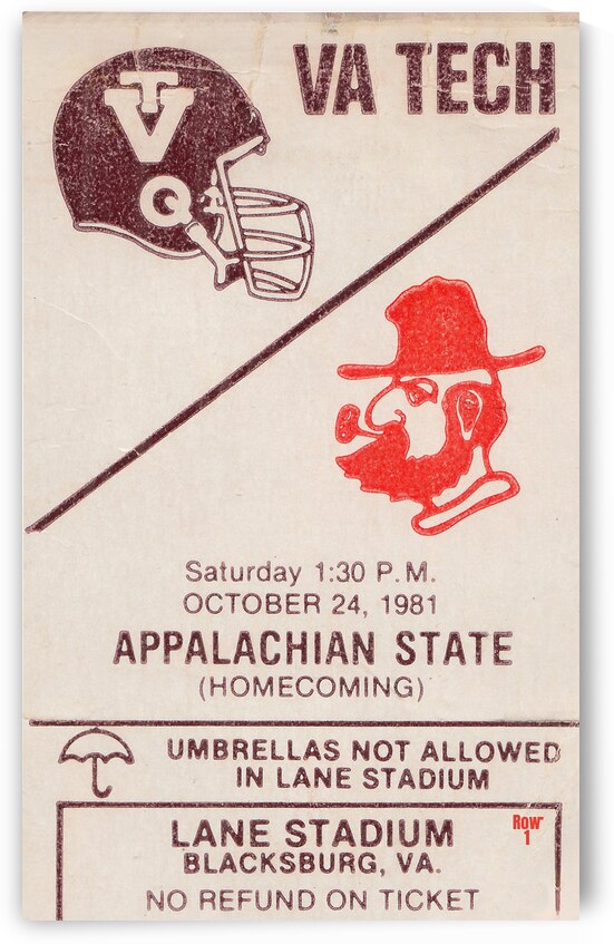 1981 Virginia Tech vs. App State Football Ticket Art by Row One Brand