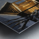 beautiful snowy night log cabin art Metal print