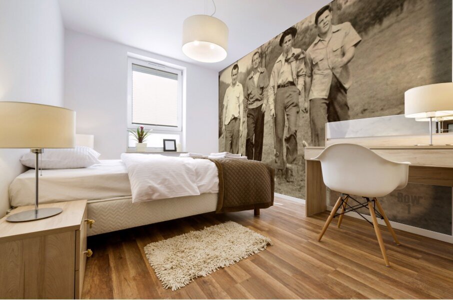 four college kids golfing 1940s Mural print