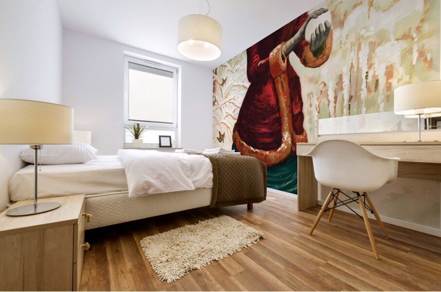 late 1800s woman in snow Mural print