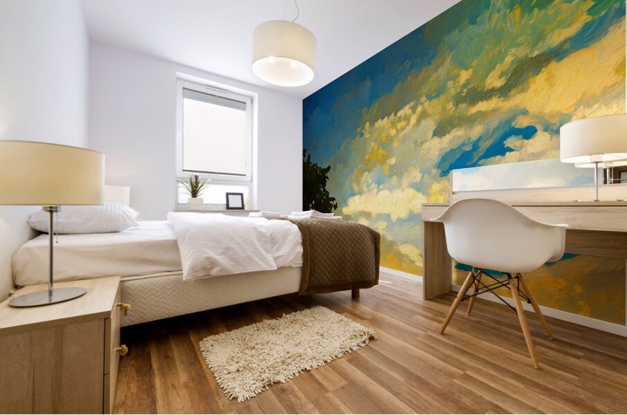 Yellow Sunset and Clouds Mural print