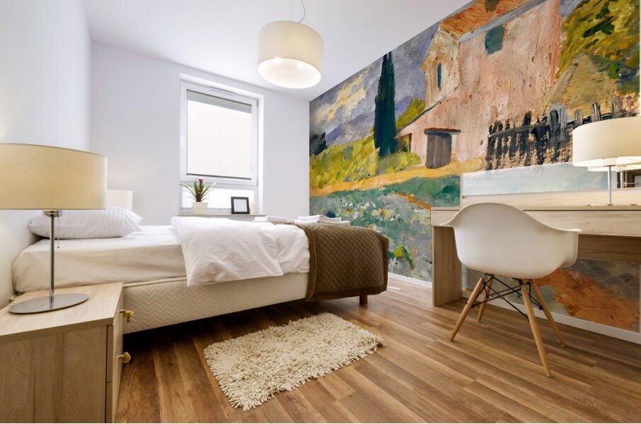 southern farm with field schiess Mural print